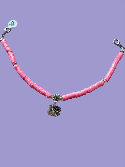 Trucker Hat Chain - Pink Polymer Clay Beads w/Chicken Charm Silver Accents #38