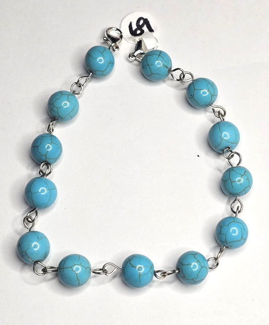 Trucker Hat Chain - Blue Turquoise 10mm Round w/Silver Accent #69