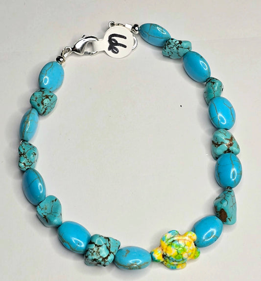 Trucker Hat Chain - Blue Turquoise Yellow/Blue Turquoise Sea Turtle w/Silver Accents  #66
