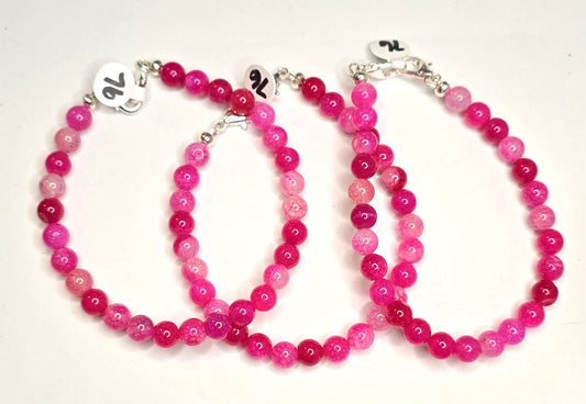 Trucker Hat Chain - Pink Agate Gemstone W/Silver Accents #76