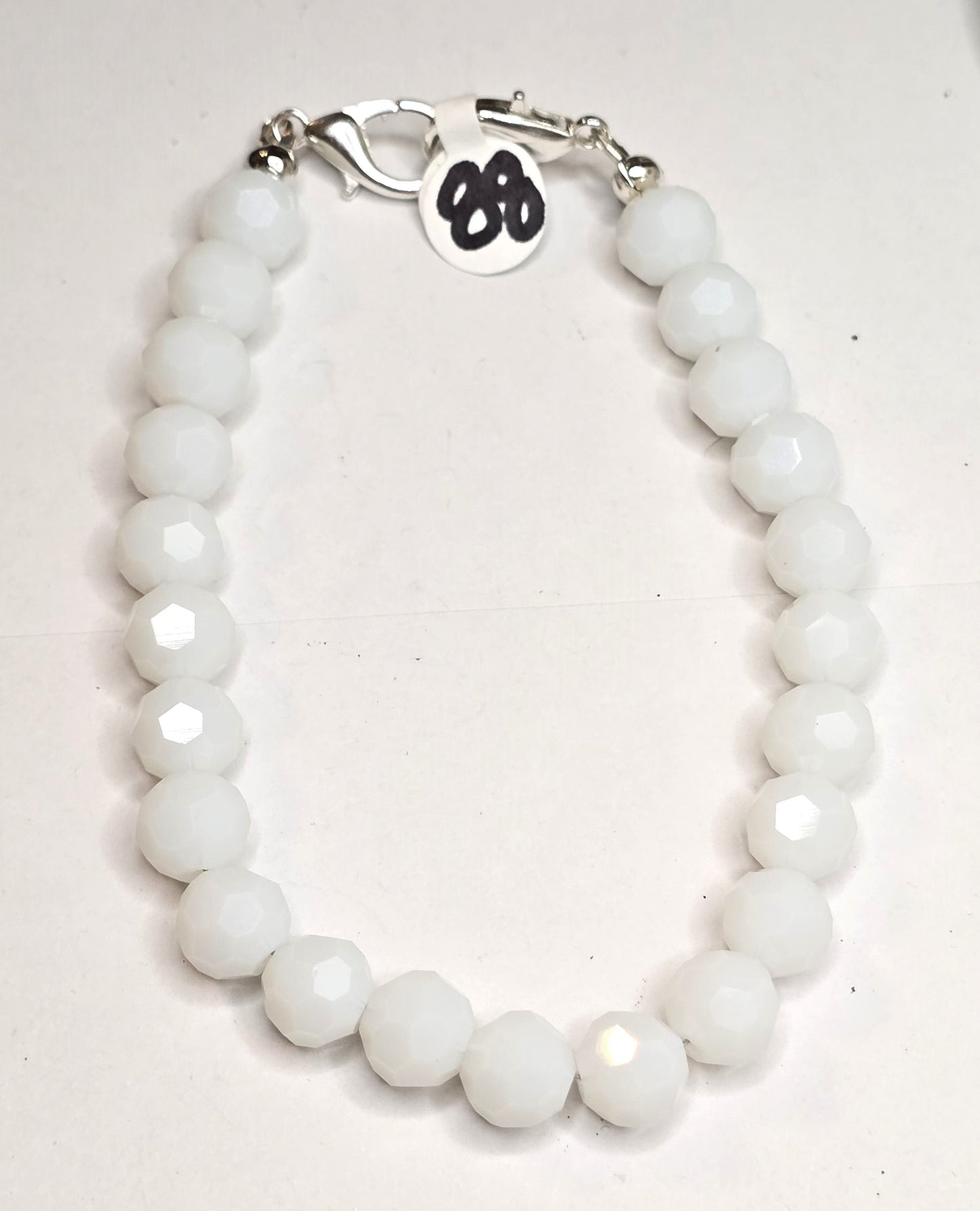 Trucker Hat Chain - Snow White 10mm Opaque Faceted Crystals w/Silver Accents #88
