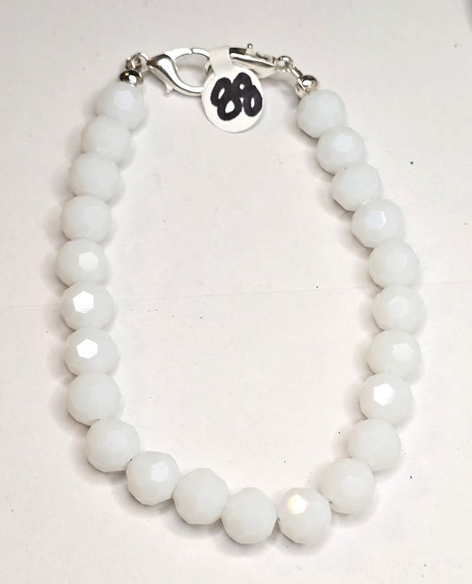 Trucker Hat Chain - Snow White 10mm Opaque Faceted Crystals w/Silver Accents #88