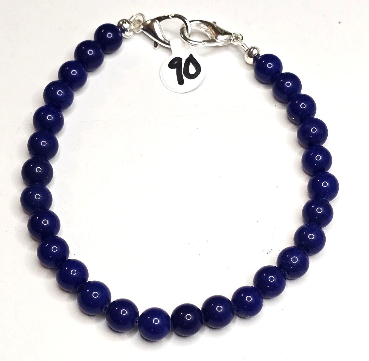 Trucker Hat Chain - Blue 8mm Opaque Smooth Round Glass w/Silver Accents #90