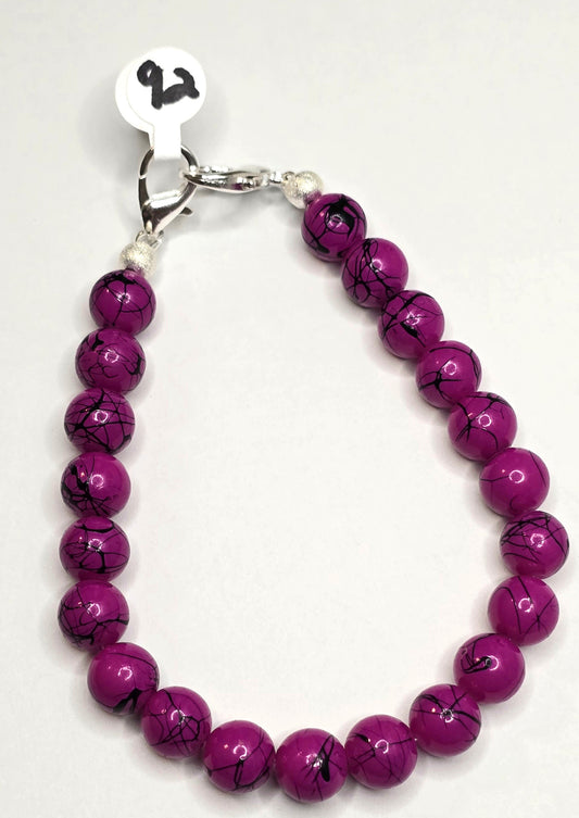 Trucker Hat Chain - Hot Pink Black Swirl Glass Beads 10mm w/Silver Accents #92
