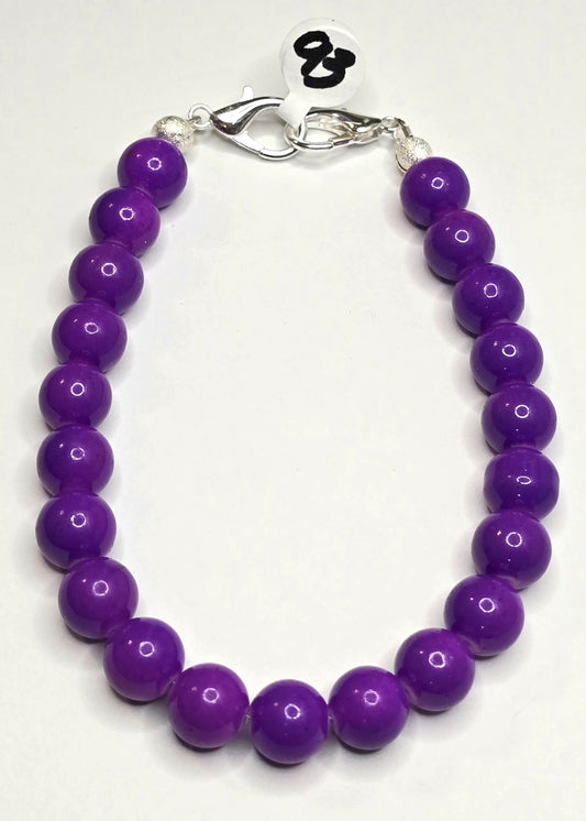 Trucker Hat Chain - Purple Opaque Glass Beads 10mm w/Silver Accents #93