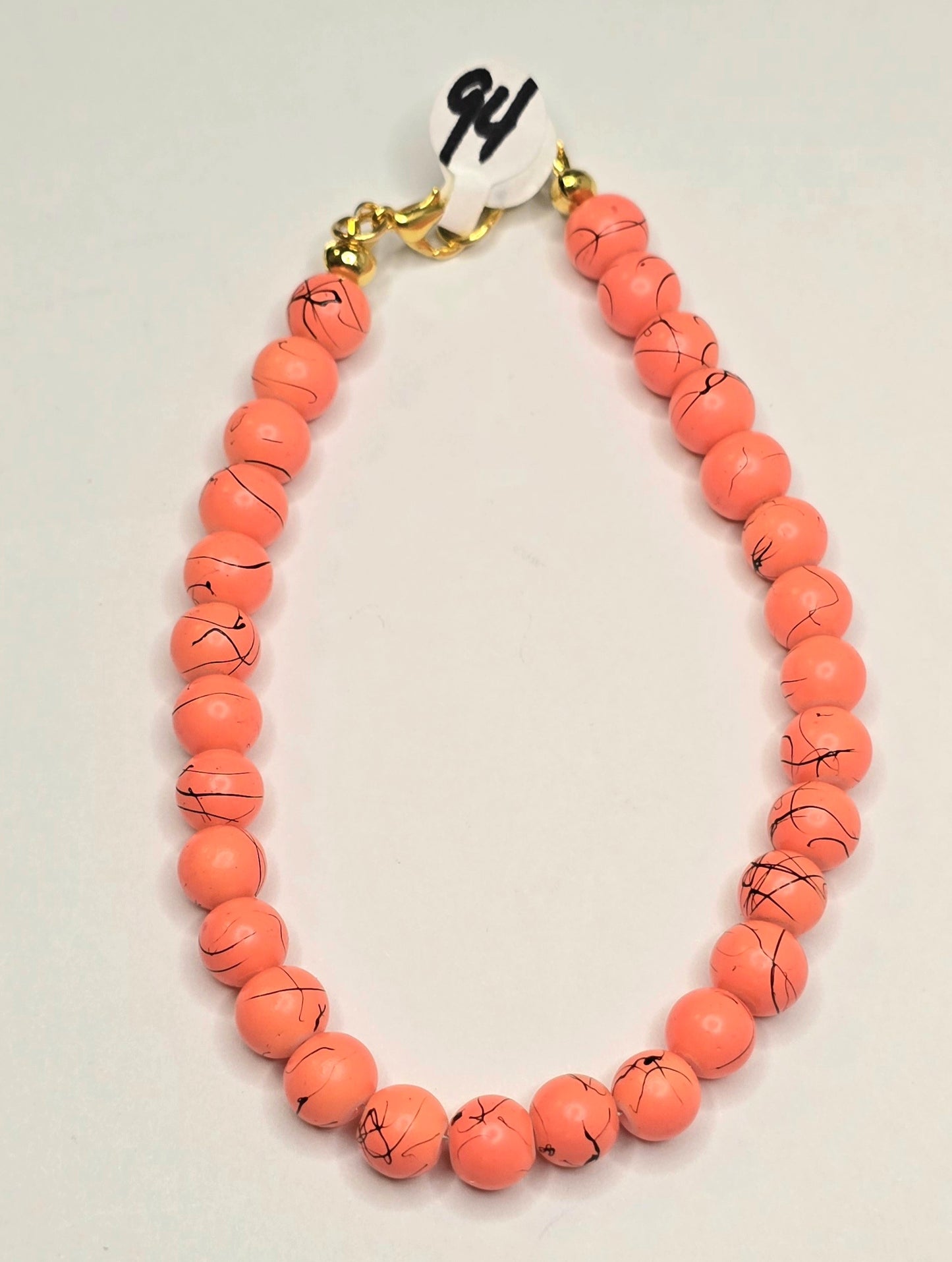 Trucker Hat Chain - Orange Opaque Black Swirl Glass Beads 9mm w/Gold Accents #94