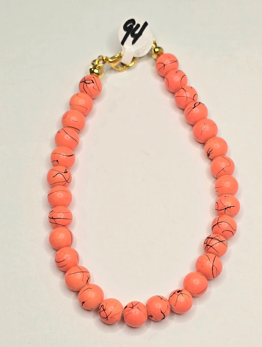 Trucker Hat Chain - Orange Opaque Black Swirl Glass Beads 9mm w/Gold Accents #94