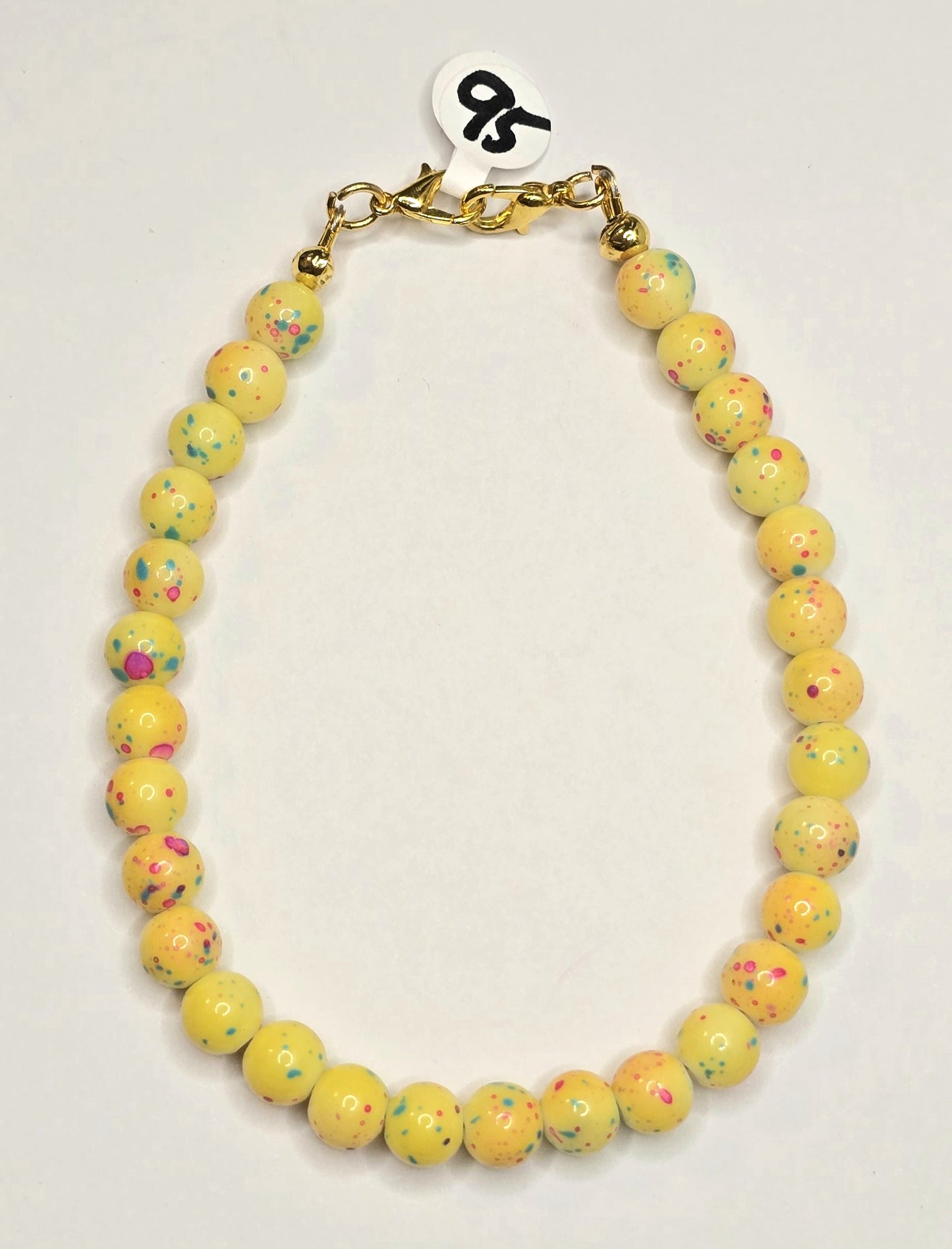 Trucker Hat Chain - Yellow Speckled Opaque Glass Bead 8mm w/Gold Accents #95