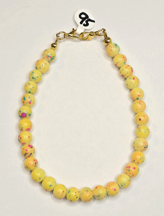 Trucker Hat Chain - Yellow Speckled Opaque Glass Bead 8mm w/Gold Accents #95