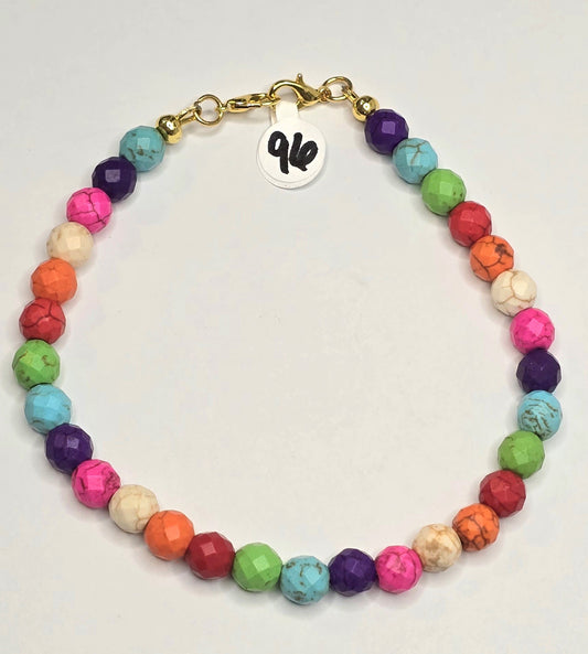Trucker Hat Chain - Multi-Color Turquoise Faceted Round Beads 8mm w/Gold Accents #96