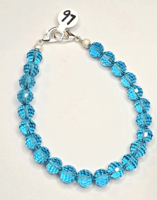 Trucker Hat Chain - Aqua Faceted Round Crystal Beads 10mm w/Silver Accents #97