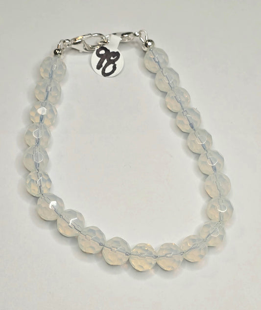 Trucker Hat Chain - Opalite Gemstone Faceted Round Beads 10mm w/Silver Accents #98