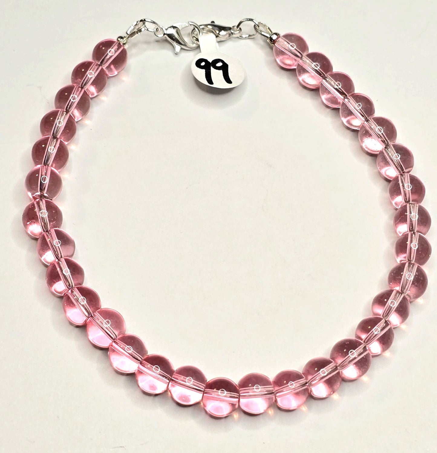 Trucker Hat Chain - Pink Glass Beads 8mm w/Silver Accents #99