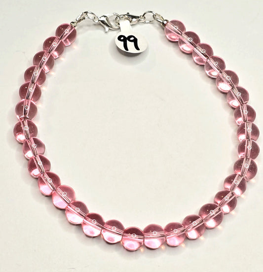 Trucker Hat Chain - Pink Glass Beads 8mm w/Silver Accents #99