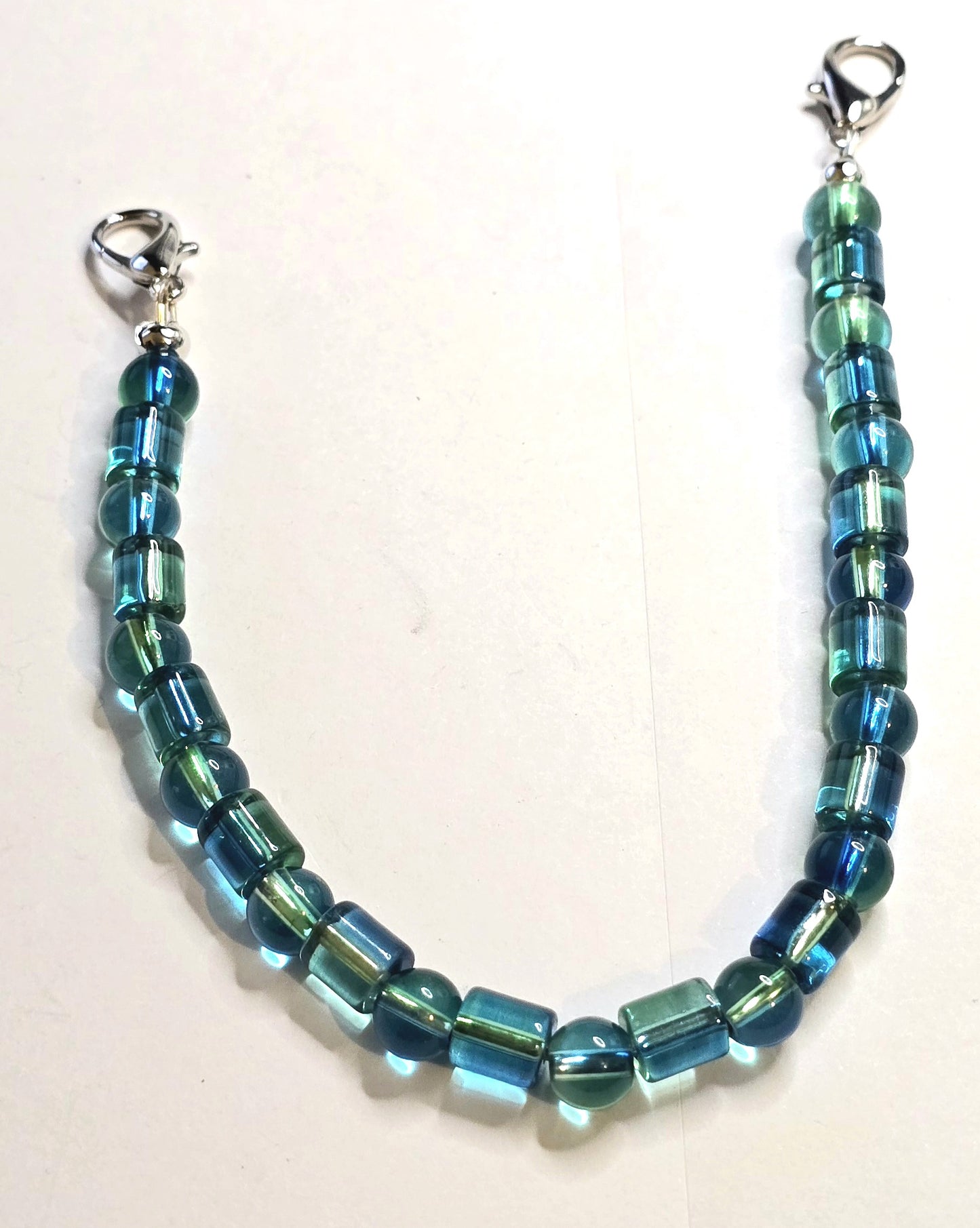 Trucker Hat Chain - Teal Glass Barrell/Round Beads w/Silver Accents #110