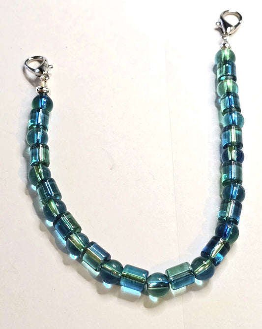 Trucker Hat Chain - Teal Glass Barrell/Round Beads w/Silver Accents #110