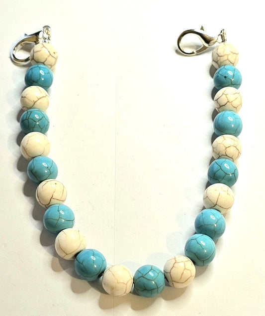 Trucker Hat Chain - White/Blue Howlite Turquoise w/Silver Accents #108
