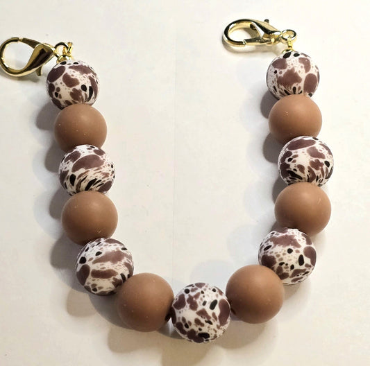 Trucker Hat Chain - Cow Print Silicone Beads w/Gold Accents #106