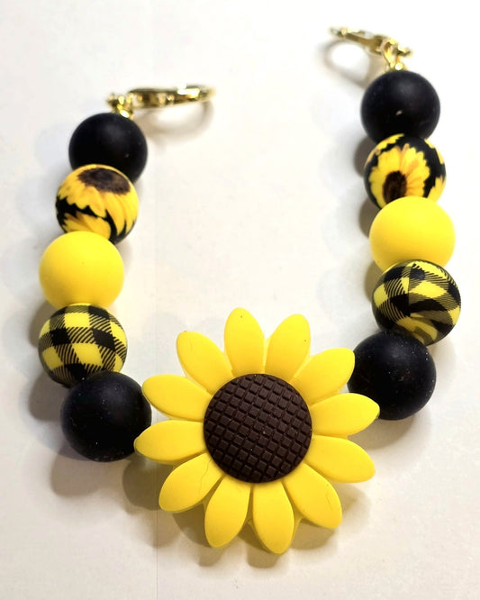 Trucker Hat Chain - Sunflower Focal Silicone Beads w/Gold Accents #104