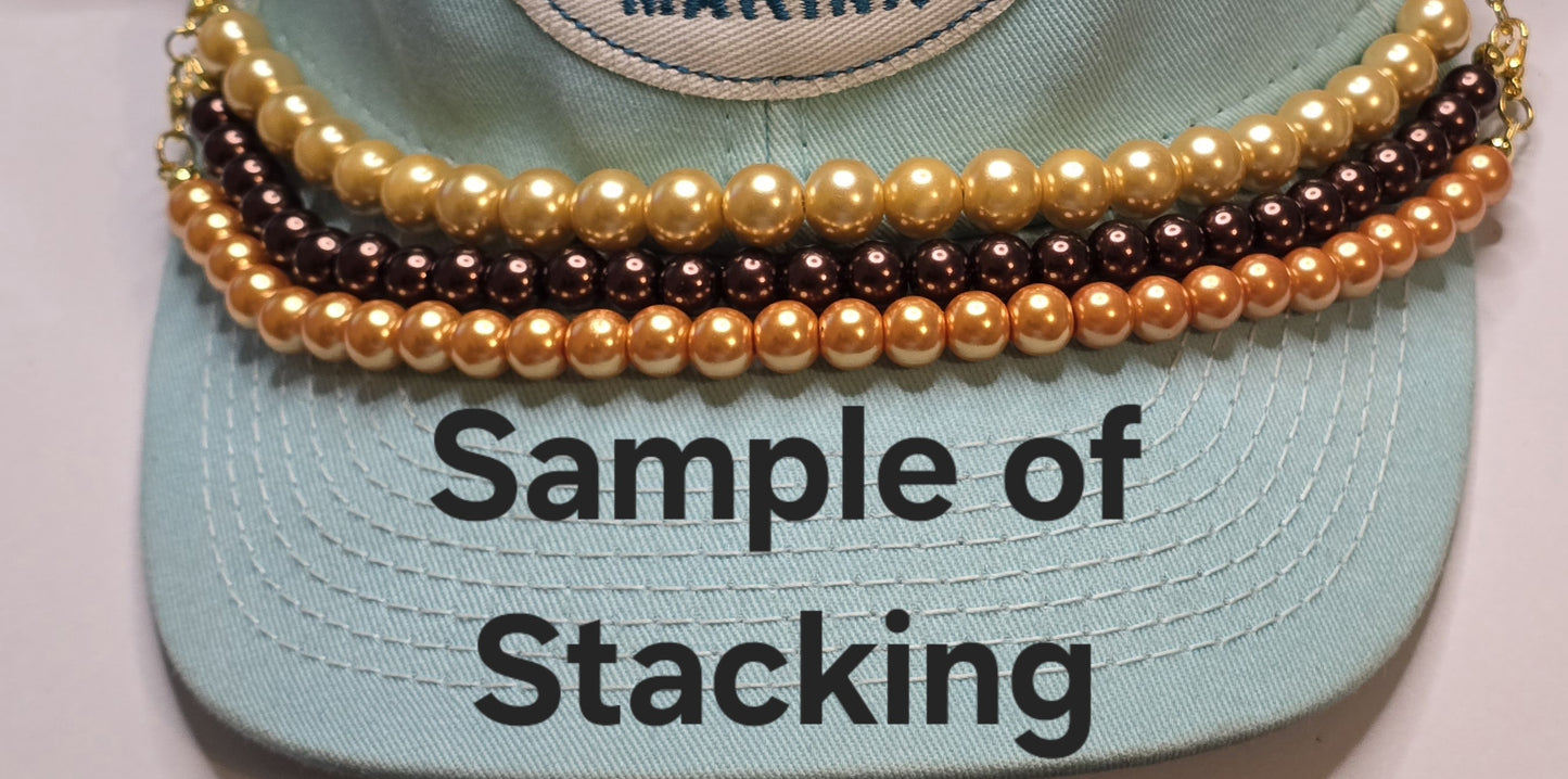 Trucker Hat Chain - Champagne Pearl Glass Beads 10mm w/Gold Accents #113