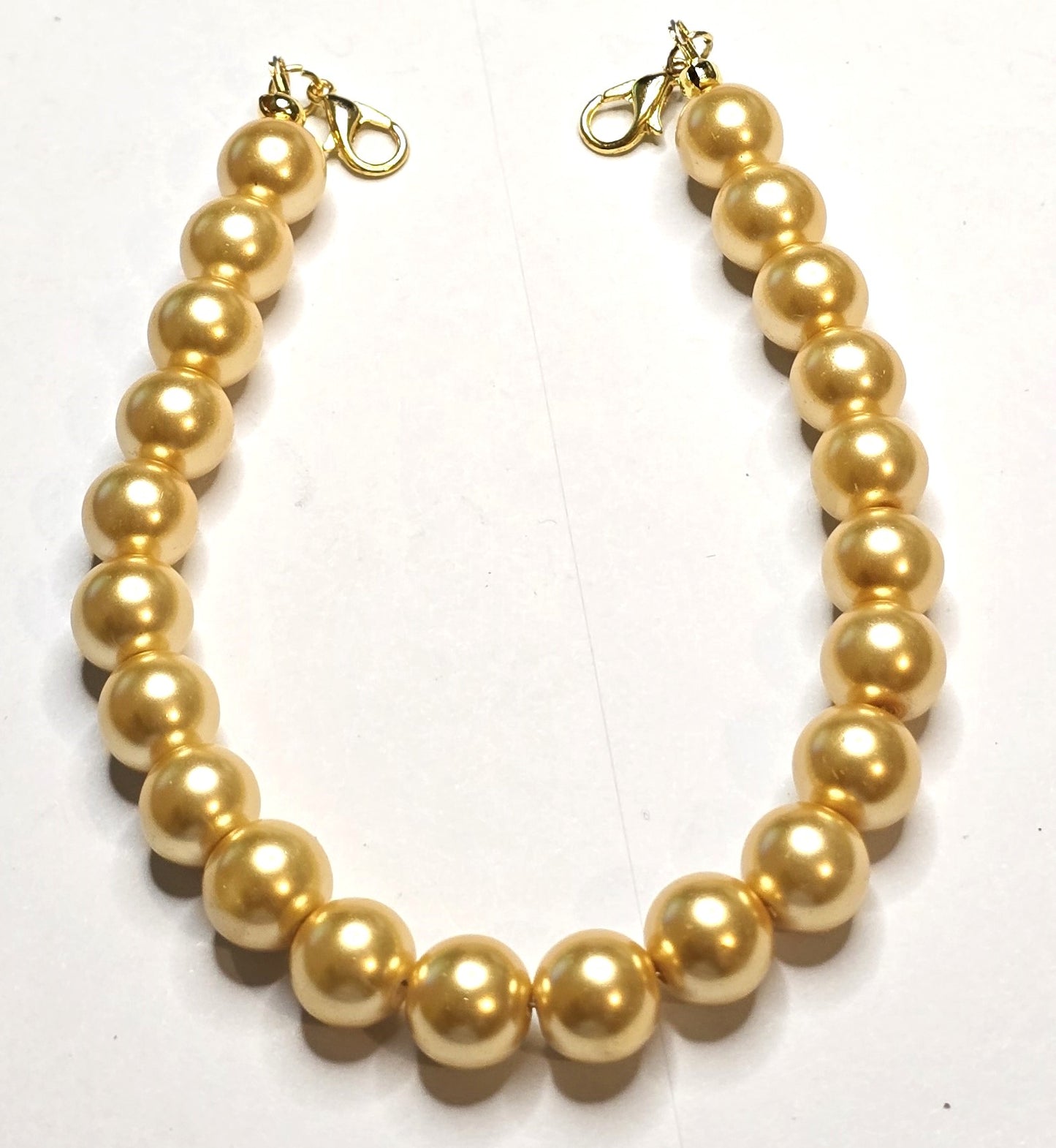 Trucker Hat Chain - Champagne Pearl Glass Beads 10mm w/Gold Accents #113
