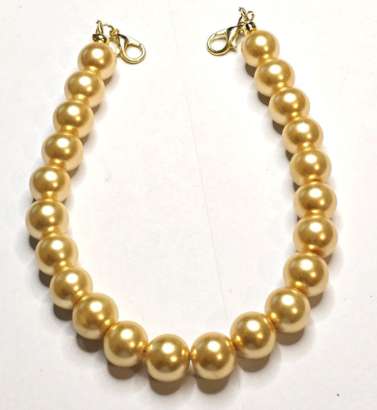 Trucker Hat Chain - Champagne Pearl Glass Beads 10mm w/Gold Accents #113