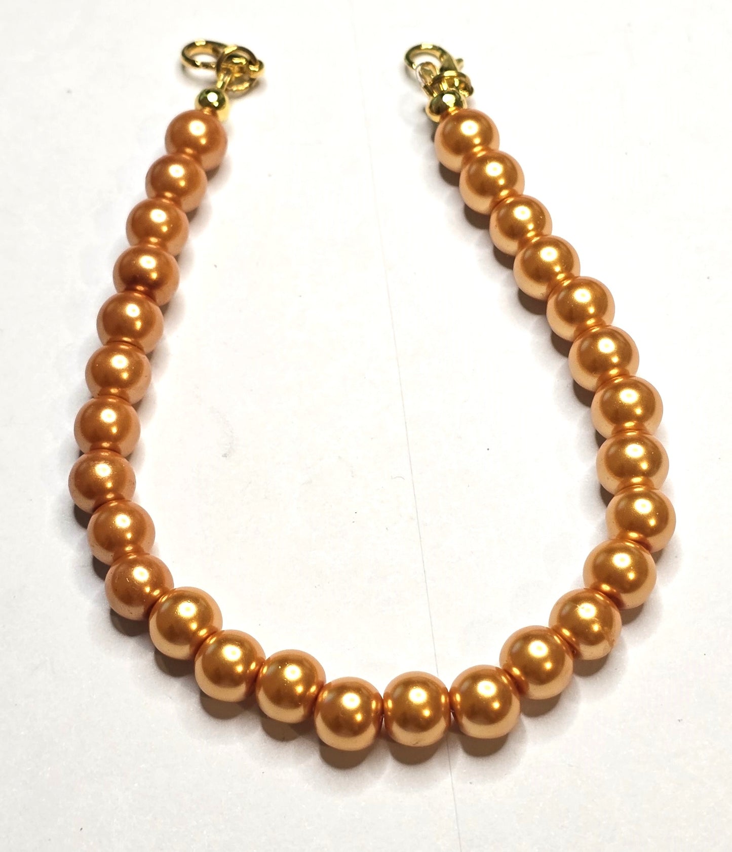 Trucker Hat Chain - Orange Pearl Glass Beads 8mm w/Gold Accents #115