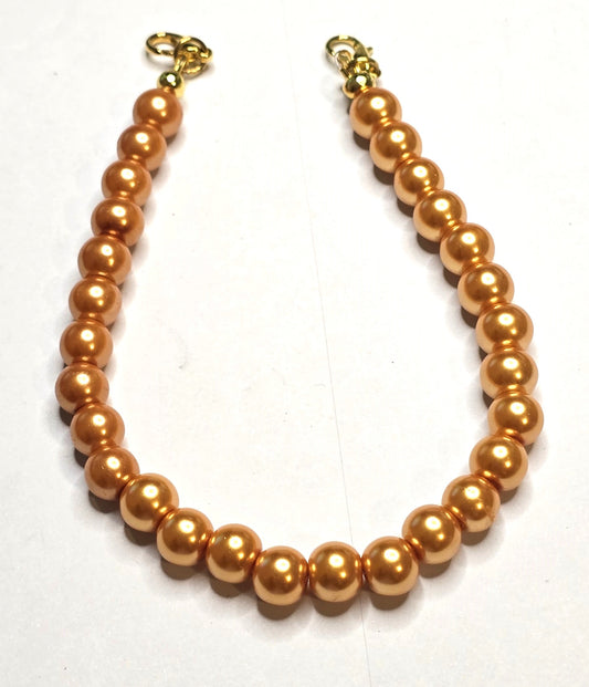 Trucker Hat Chain - Orange Pearl Glass Beads 8mm w/Gold Accents #115