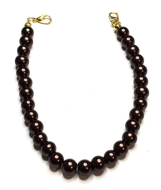 Trucker Hat Chain - Brown Pearl Glass Beads 8mm w/Gold Accents #114