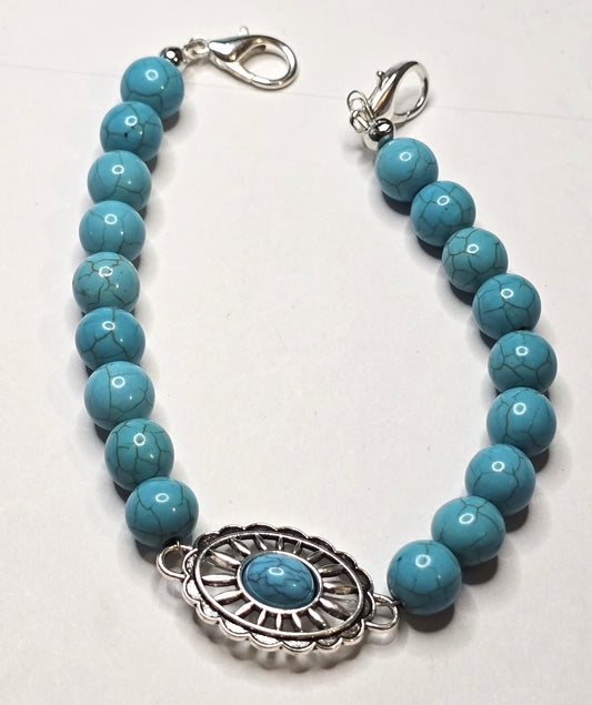Trucker Hat Chain - Blue Round Howlite Turquoise w/Silver Accents #119