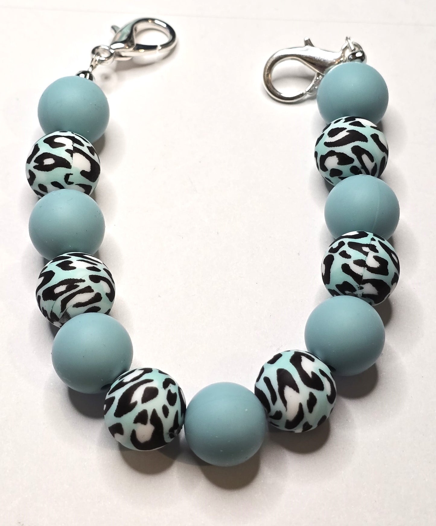 Trucker Hat Chain - Print Blue Silicone Beads w/Silver Accents #120