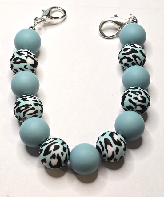 Trucker Hat Chain - Print Blue Silicone Beads w/Silver Accents #120