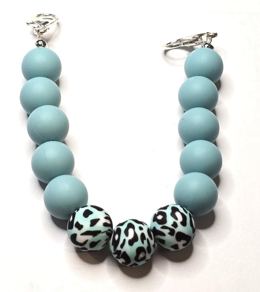 Trucker Hat Chain - Print Blue Silicone Beads w/Silver Accents #121