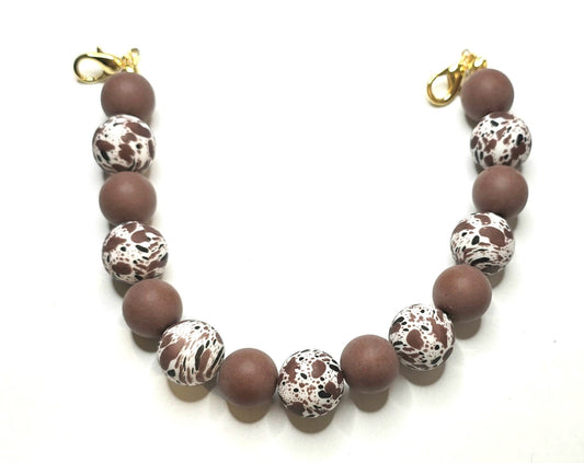 Trucker Hat Chain - Cow Print Silicone Beads w/Gold Accents #137