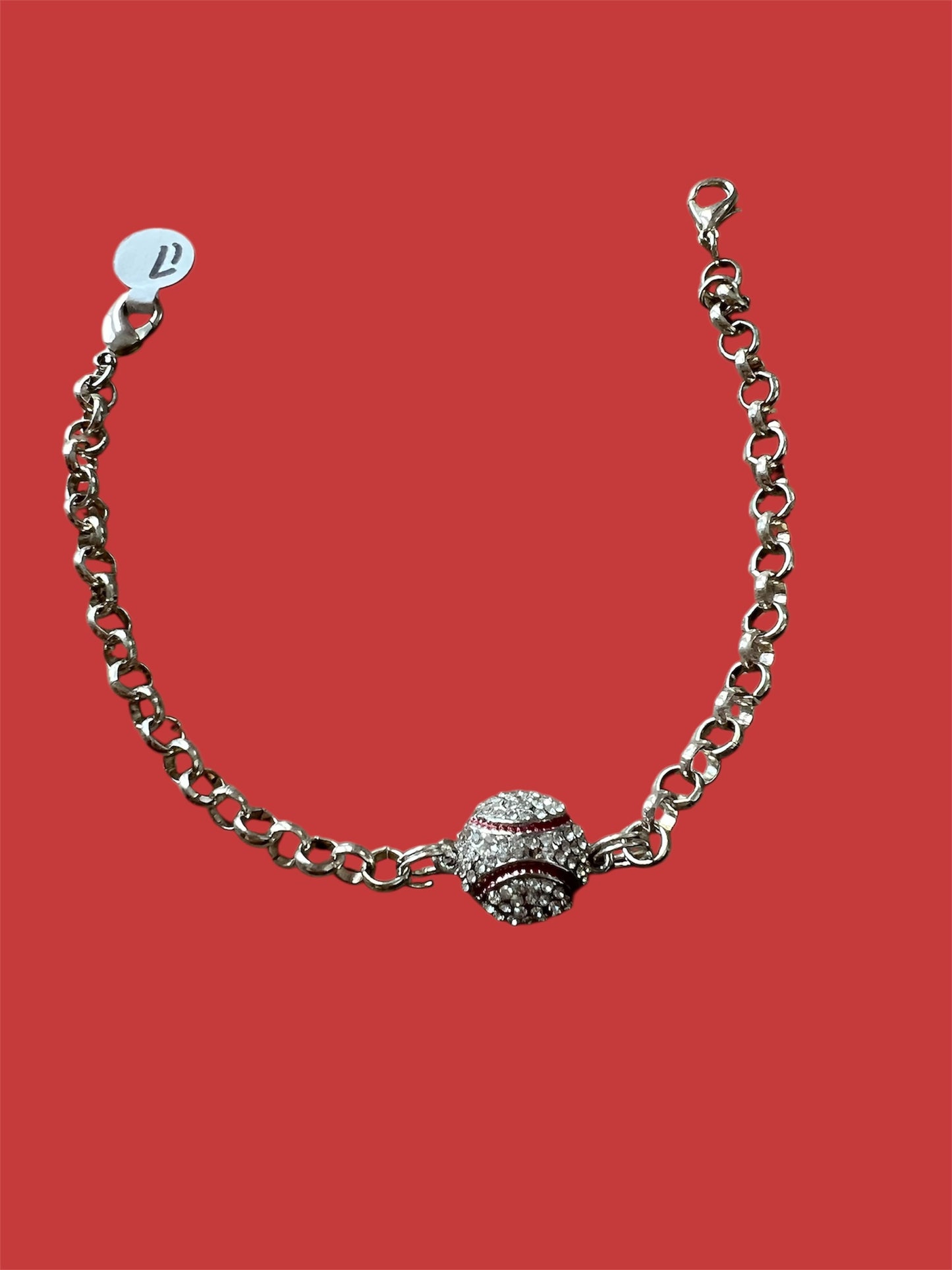 Trucker Hat Chain - Silver Rolo Chain with/Rhinestone Baseball #17