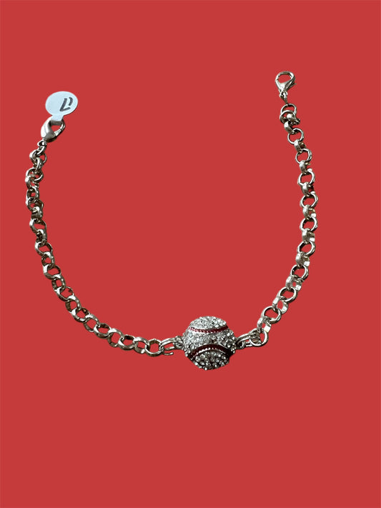 Trucker Hat Chain - Silver Rolo Chain with/Rhinestone Baseball #17