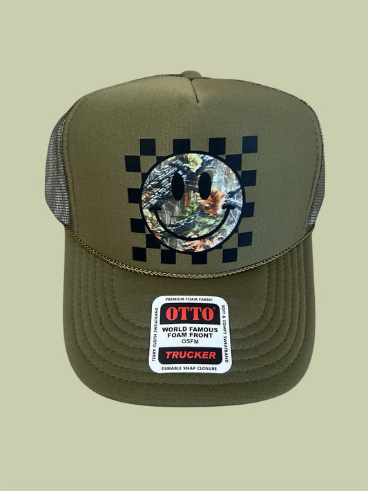 Camo Smiley Trucker Hat