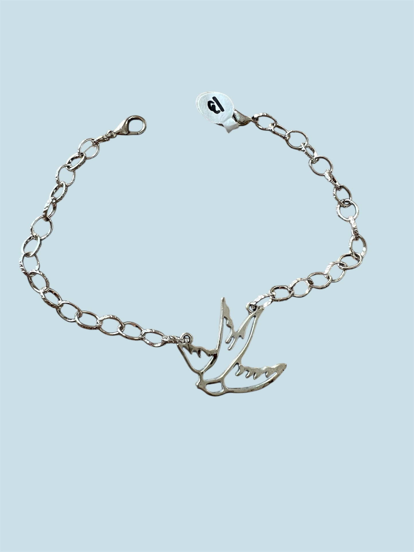 Trucker Hat Chain - Silver Texture Oval w/Sparrow Chain #13