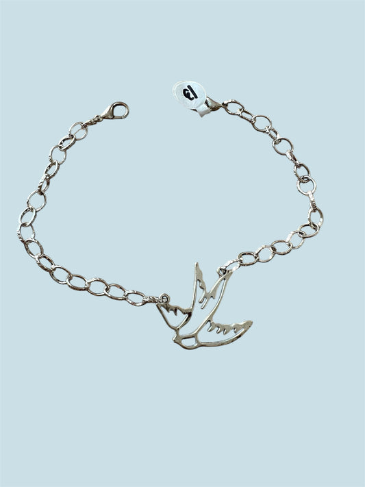 Trucker Hat Chain - Silver Texture Oval w/Sparrow Chain #13