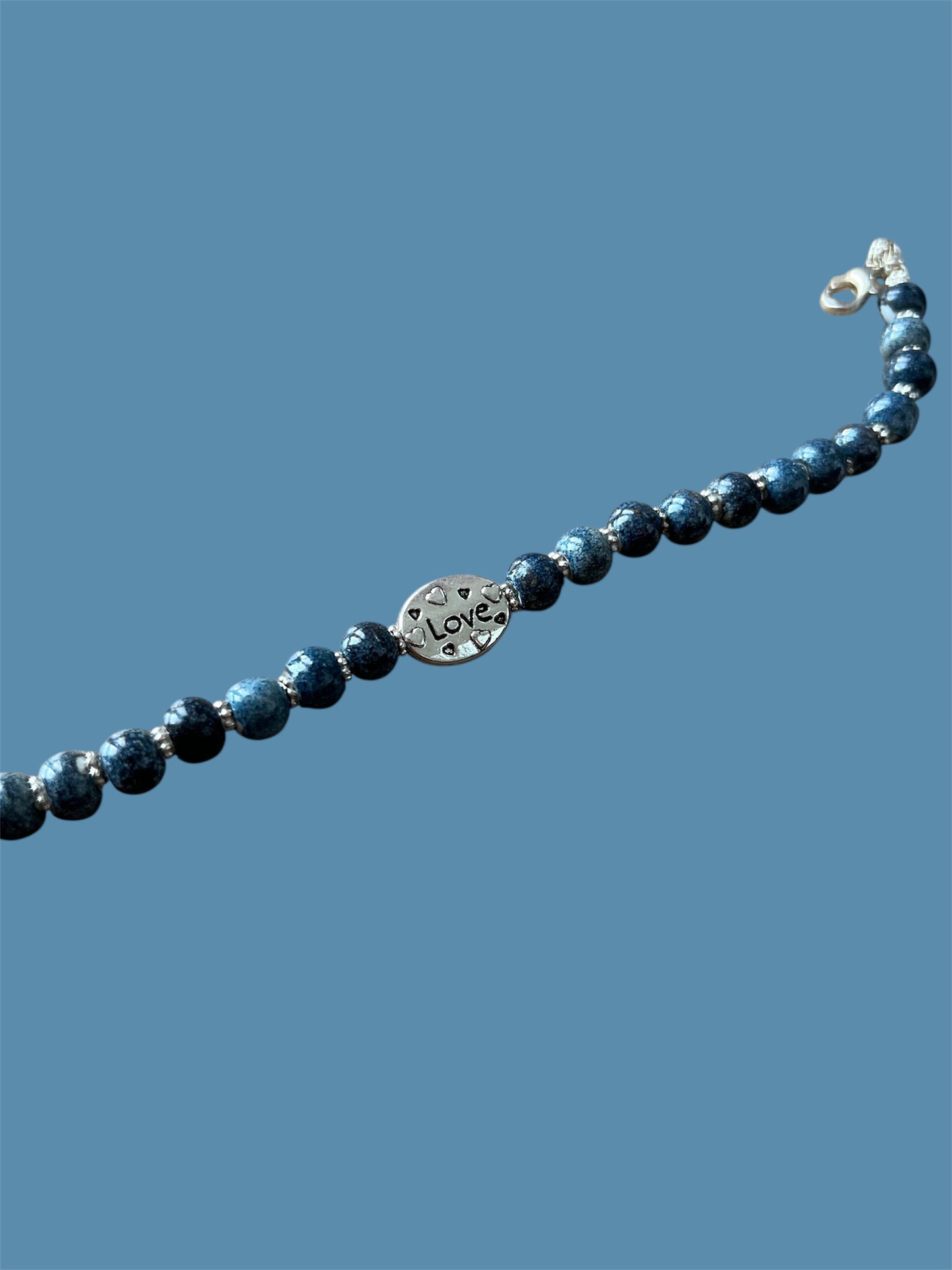 Trucker Hat Chain - Slate Blue Ceramic w/silver LOVE Spacer/Accents #24