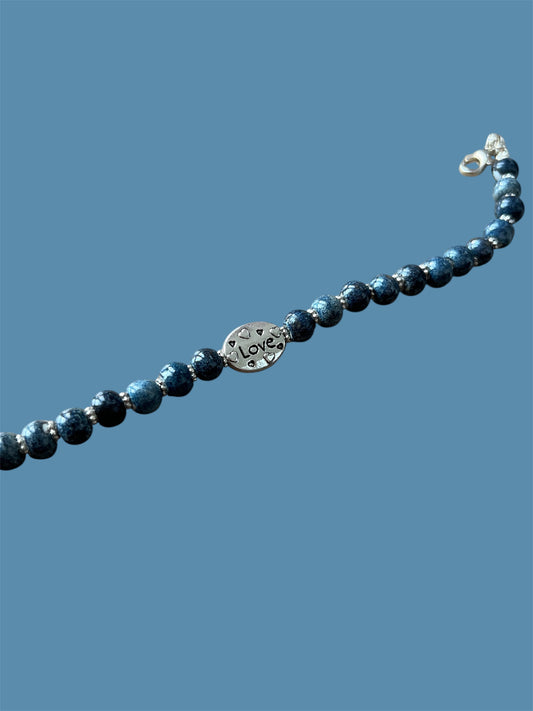 Trucker Hat Chain - Slate Blue Ceramic w/silver LOVE Spacer/Accents #24