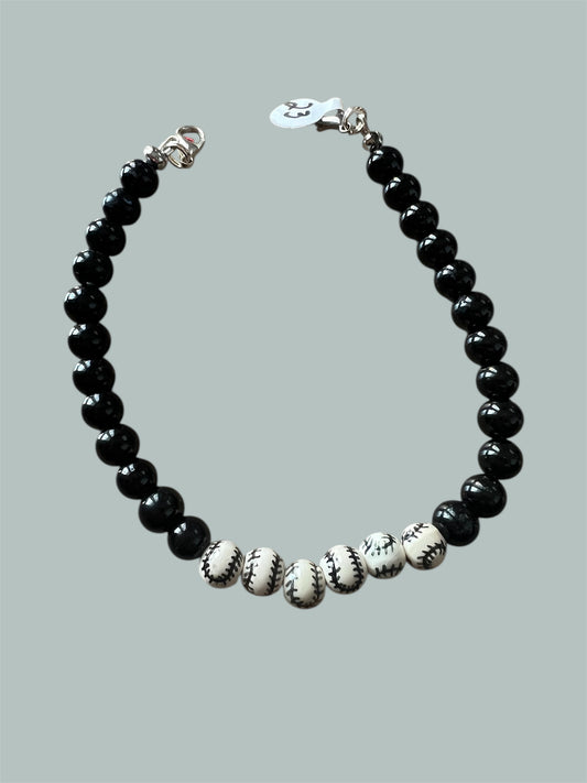 Trucker Hat Chain - Black Pearls w/Ceramic Baseballs #23