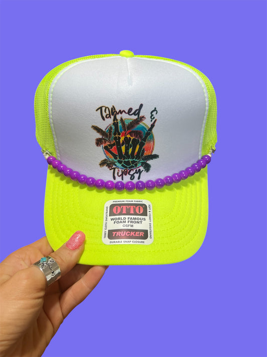 Neon Tanned & Tipsy Trucker Hat 🍹