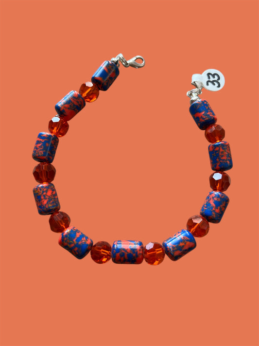 Trucker Hat Chain - Blue/Orange Turquoise & Orange Crystal w/Silver Accents #33