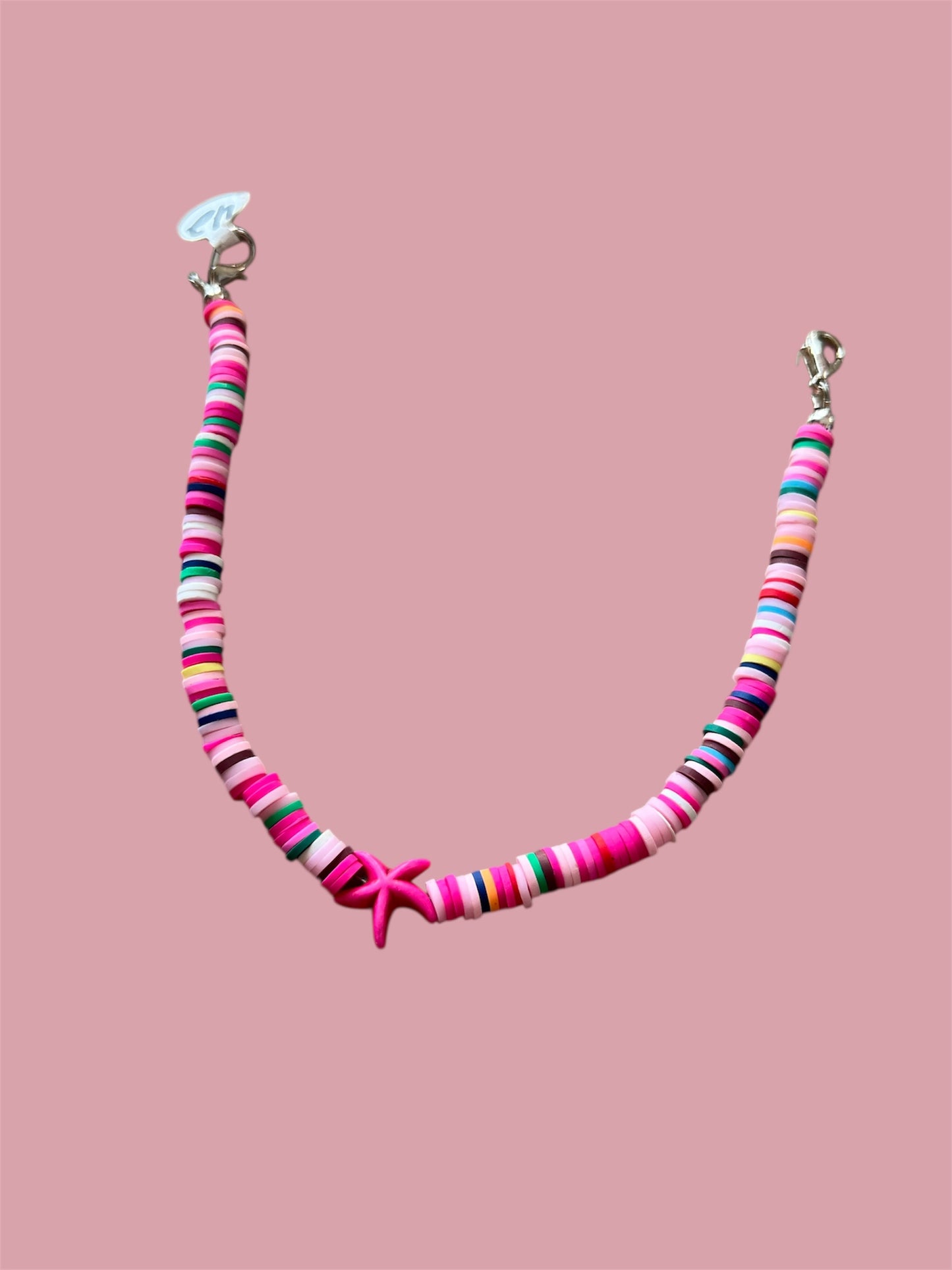 Trucker Hat Chain - Multi-Color Polymer Clay w/Pink Turquoise Starfish #42