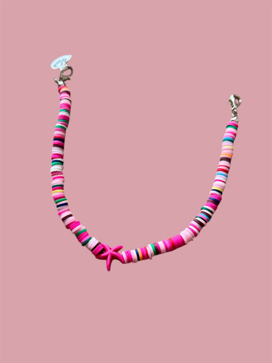 Trucker Hat Chain - Multi-Color Polymer Clay w/Pink Turquoise Starfish #42