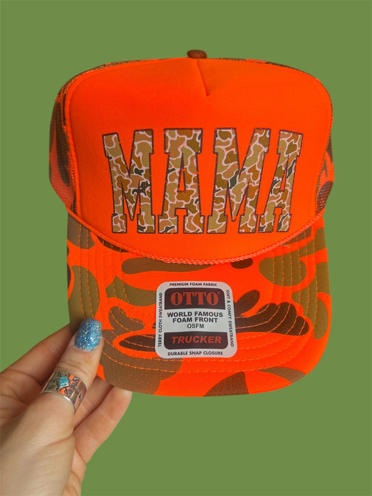 Neon Duck Camo Mama Trucker Hat