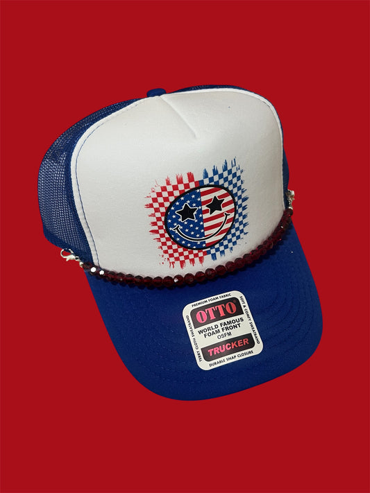 Patriotic Smiley Trucker Hat 🇺🇸