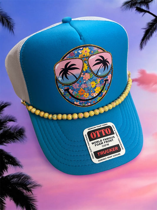 Floral Smiley Trucker Hat