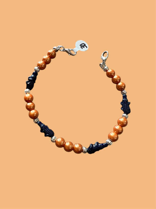 Trucker Hat Chain - Ceramic Blue Gator/Orange Pearls w/Silver Accents #30